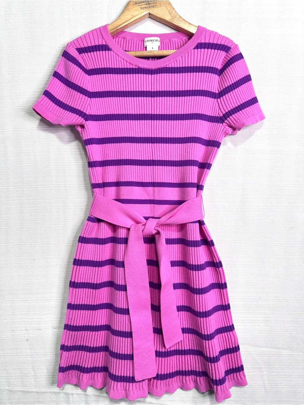 J. Crew Crewcuts Sweater Dress Short Sleeve 
Pink/Purple Ribbed girls Sz 8